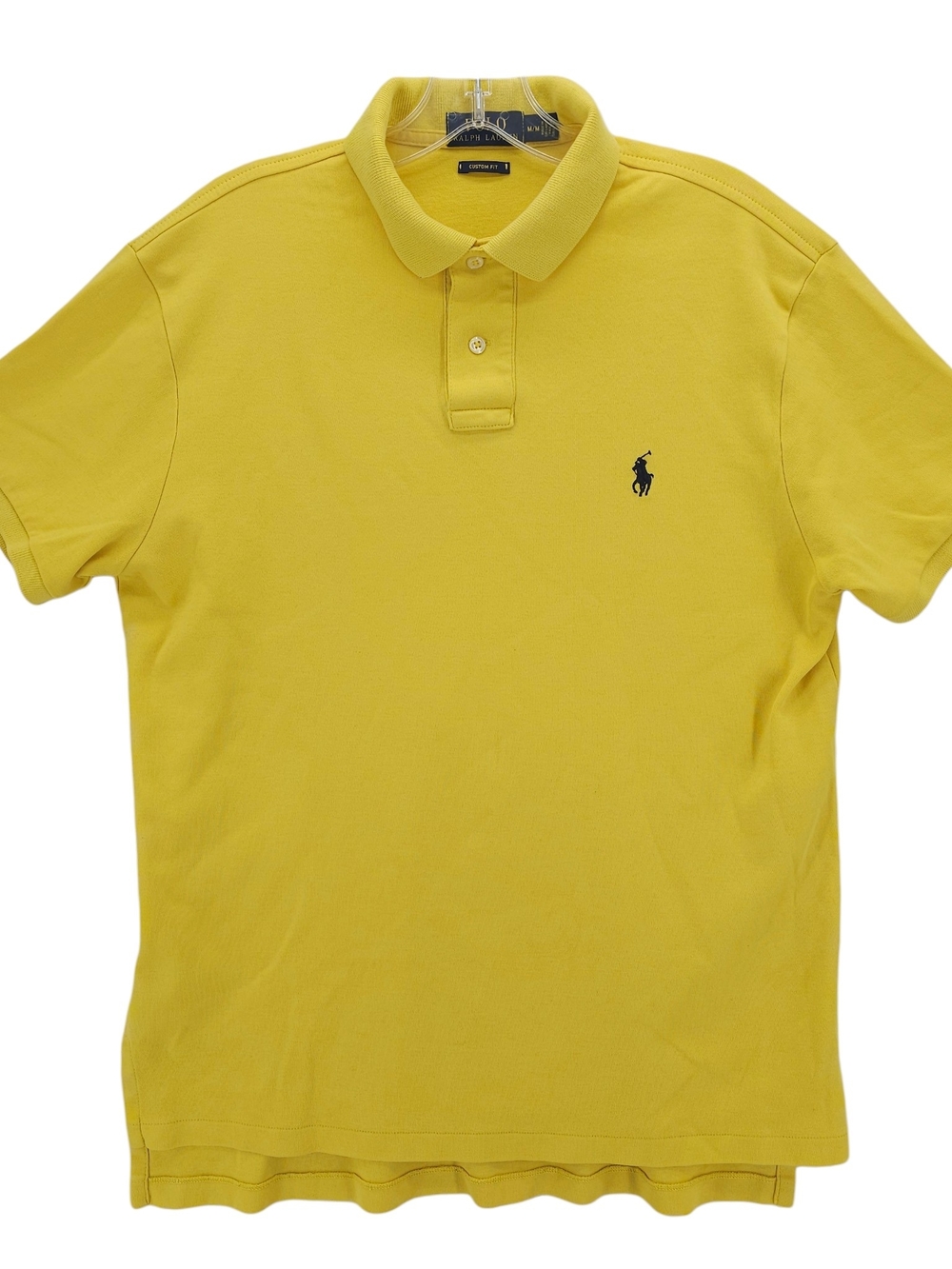 POLO RALPH LAUREN Men's Yellow Short Sleeve Polo Navy Pony Custom Fit MEDIUM